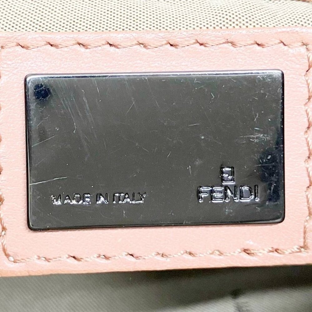 Authentic FENDI Mamma Zucca Bucket Baguette Pink Beige Flap Bag Purse Tote FF - Picture 5 of 10